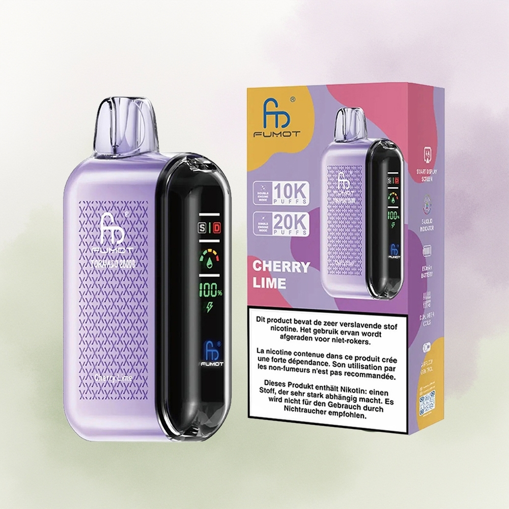 Fumot Tornado 20000 Cereza Lima Dual Malla Pantalla Inteligente