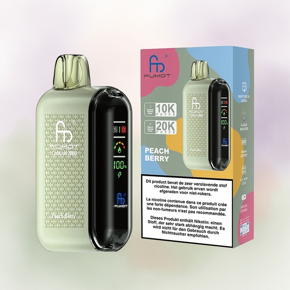 Fumot Tornado 20000 Durazno Baya Doble Malla Pantalla Inteligente