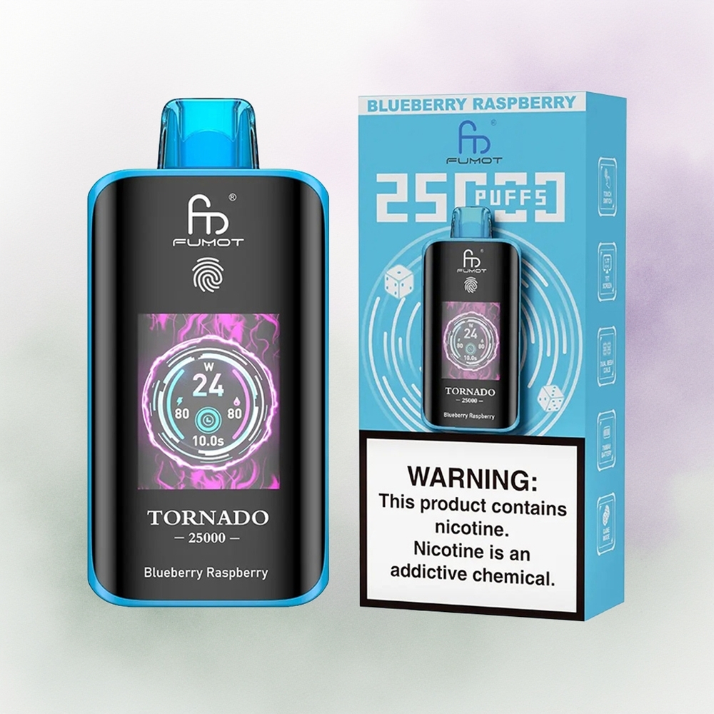 Fumot Tornado 25000 Arándano Frambuesa Pantalla HD Batería Recargable