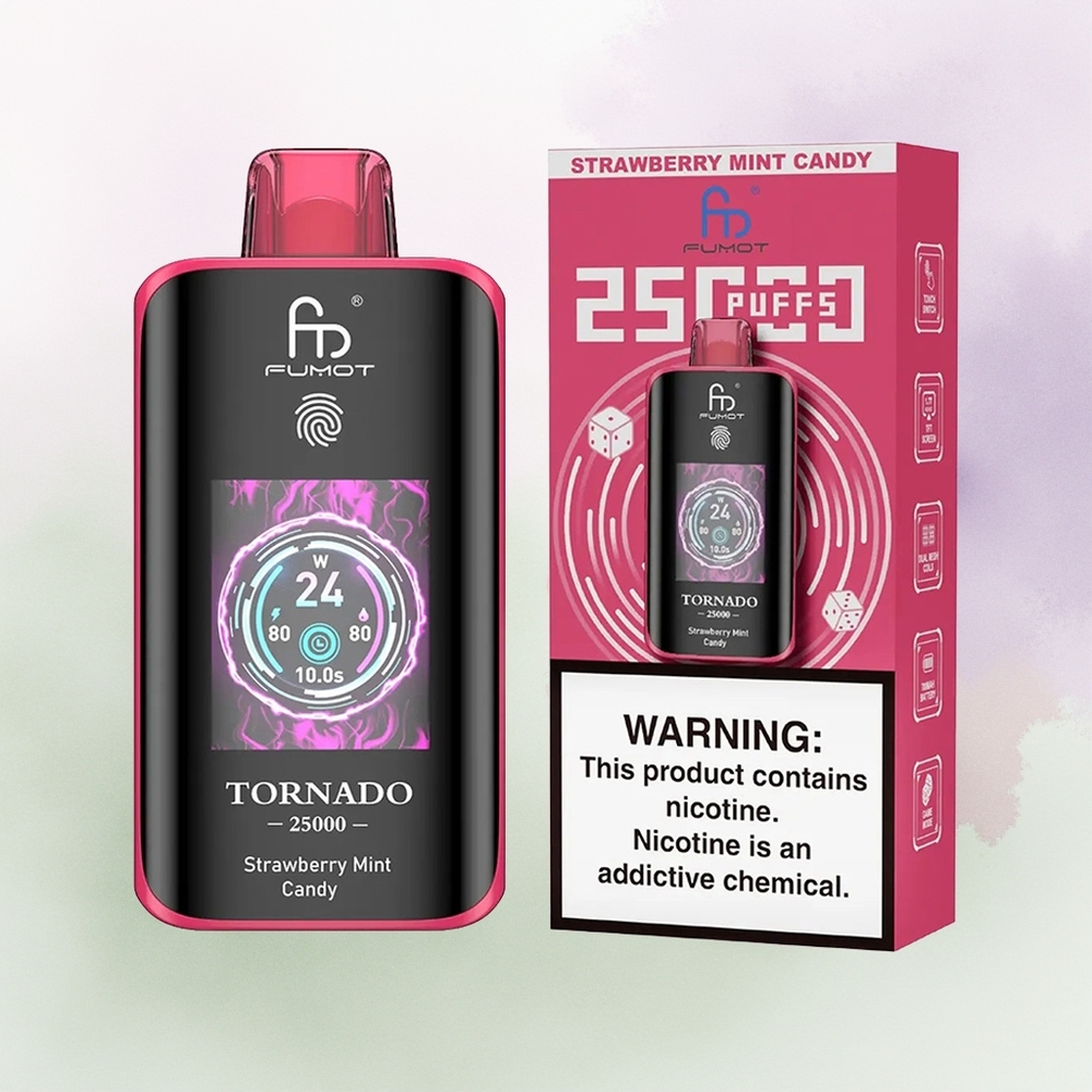Fumot Tornado 25000 Caramelo de Fresa y Menta con Pantalla HD y Batería Recargable 700mAh