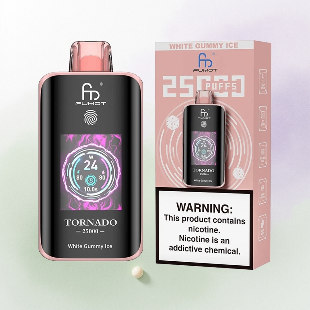 Fumot Tornado 25000 Goma Blanca Hielo Pantalla HD Batería Recargable