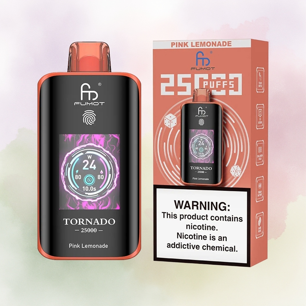 Fumot Tornado 25000 Limón Rosado Pantalla HD Batería Recargable